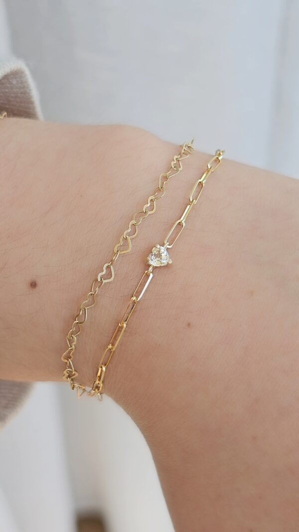 Pulsera Corazón con Paperclip * Oro Amarillo 14k - Imagen 2