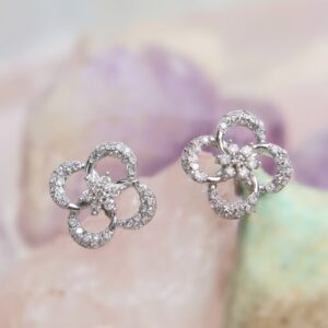 Aretes Clover * Oro Blanco 10k