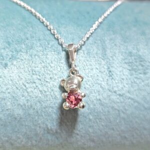 Collar Dije Osito Petro Turmalina Rosa Fuerte * Plata