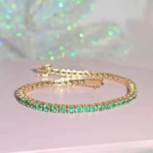 Pulsera Tennis 2.5mm Esmeralda * Oro Amarillo 14k 17.5cm