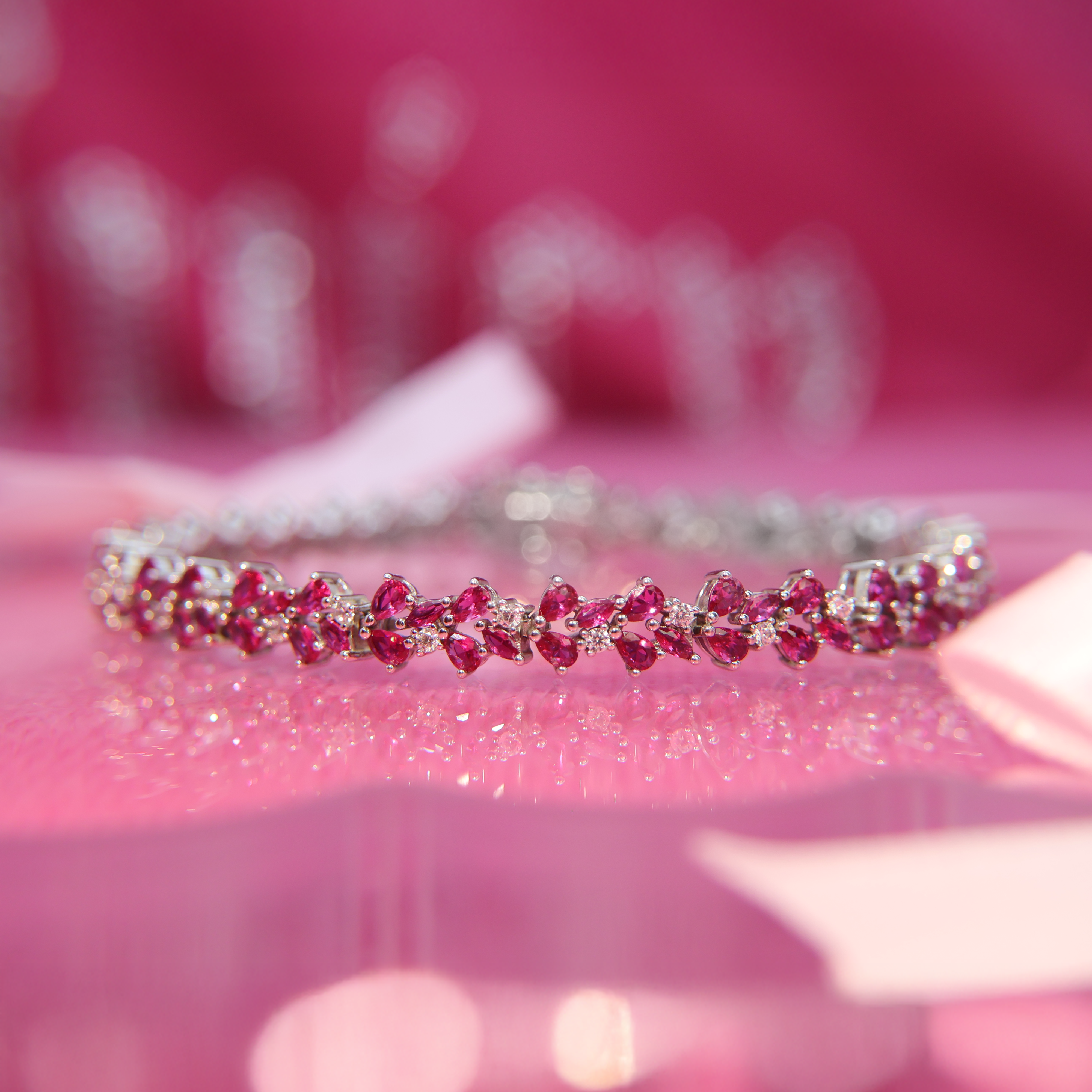 Pulsera Evelina en Circonias Fucsia y Blancas * Plata