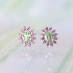 Aretes Grace de Turmalina Menta y Zafiros Rosa * Oro Blanco 14k